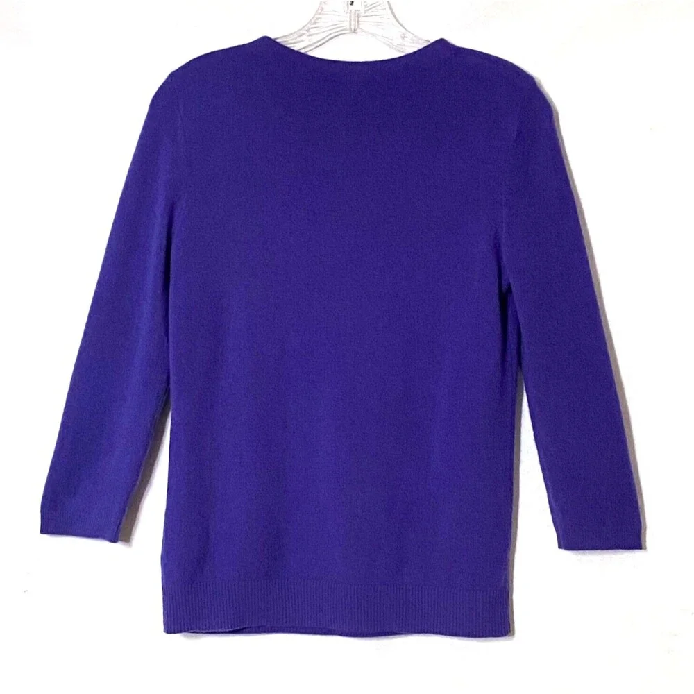 Talbots Pure Cashmere Sweater Womens Size Small Dark Periwinkle 3/4 Sleeves - Picture 4 of 10